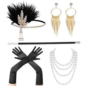 Womens 1920s Flapper Accessory Set Great Gatsby Headband Headpiece Roaring new